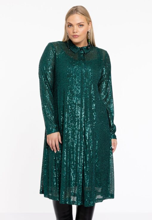 Yoek Blouse jurk paillettes | Groen | Maat 58/60