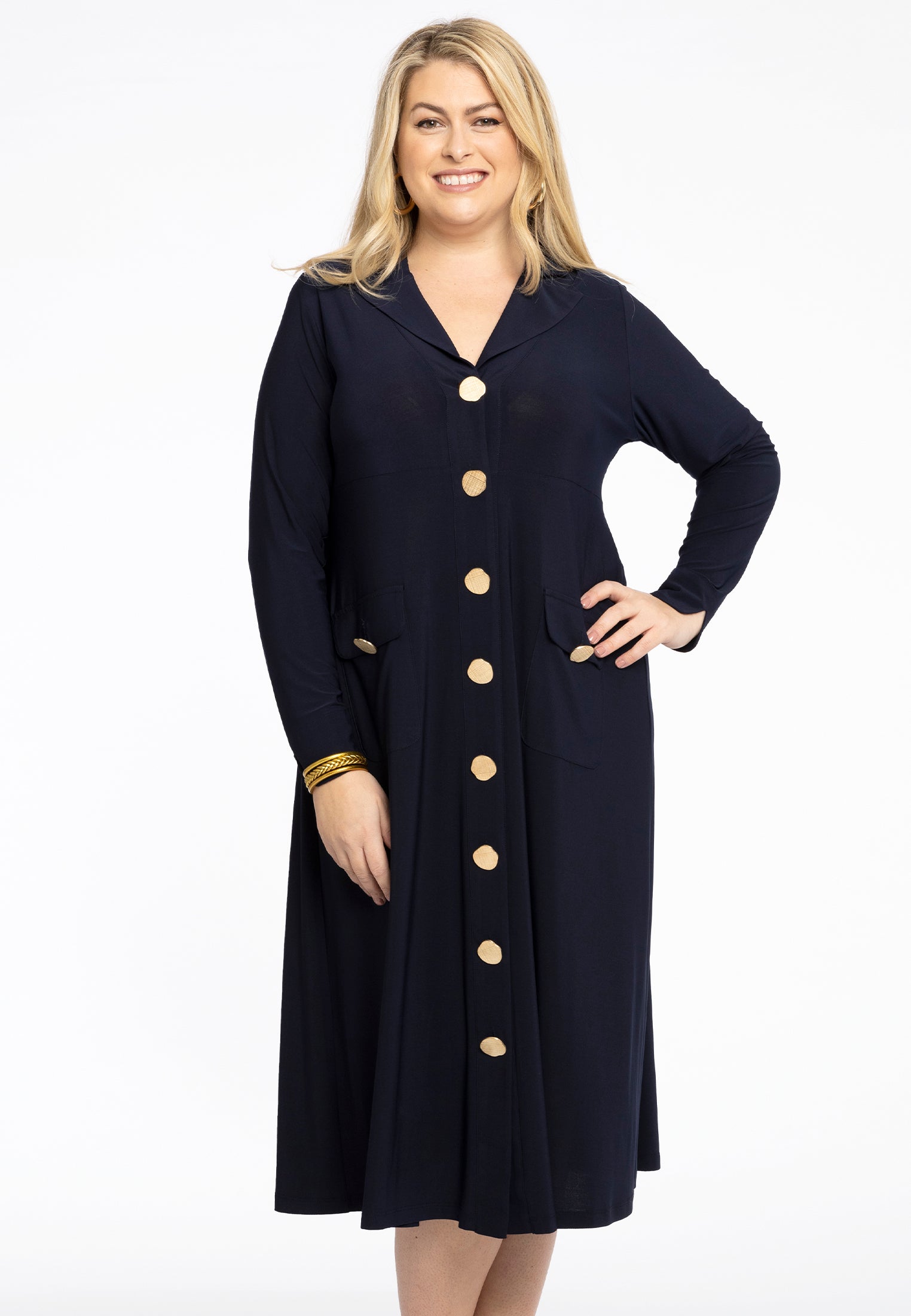 Yoek Jurk met knopen Lapel | Blauw | Maat 58/60