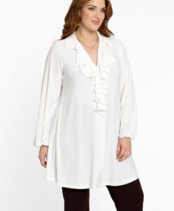 Yoek Blouse met ruches | Beige | Maat 58/60