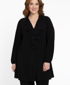 Yoek Blouse met ruches | Zwart | Maat 58/60