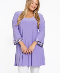 Yoek Tuniek wide bottom met steentjes | Licht Paars | Maat 58/60