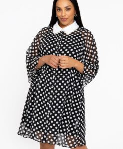 Yoek Jurk swing DOTS | Zwart | Maat 54/56