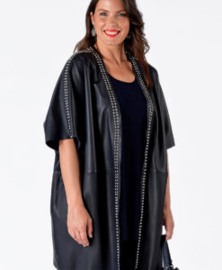 Yoek Leren poncho-vest mets | Blauw | Maat XXL