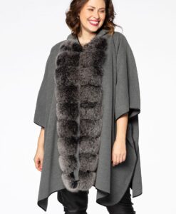 Poncho met bontkraag