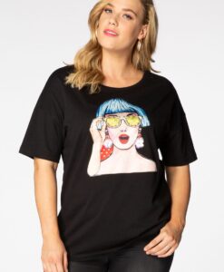 Yoek Wijd T-Shirt POP ART | Zwart | Maat 42/44