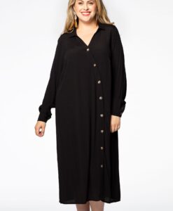 Yoek Dress buttoned | Zwart | Maat 38/40
