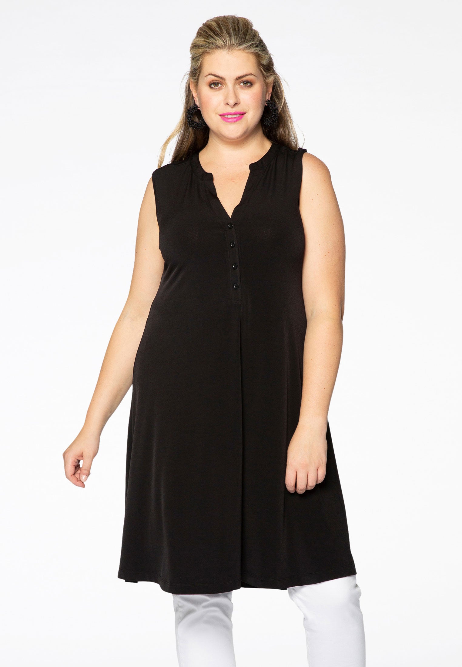 Yoek Jurk met knoopjes | Zwart | Maat 58/60