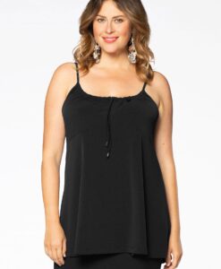 Yoek Singlet flare spaghetti | Zwart | Maat 42/44
