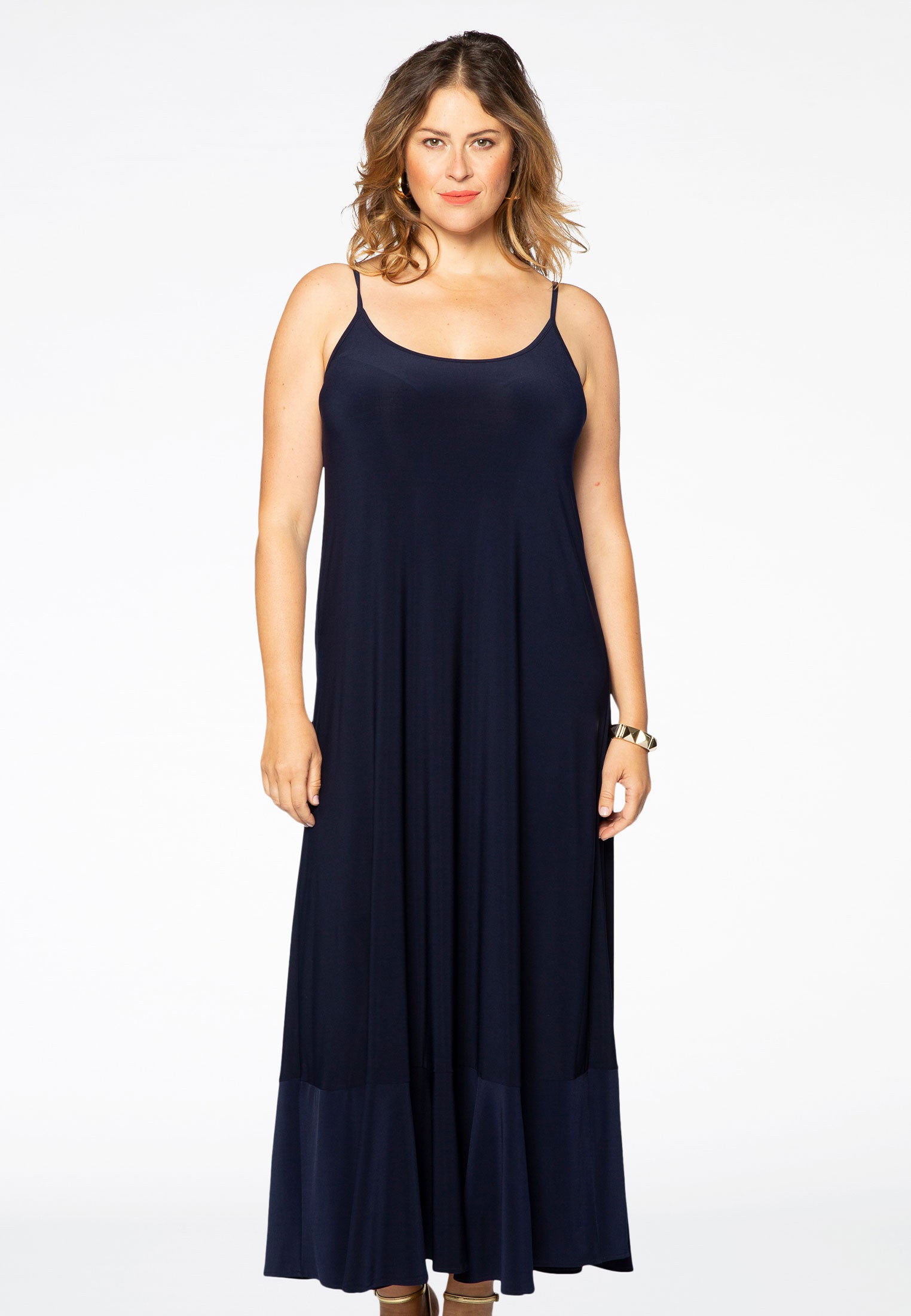 Yoek Maxi jurk spaghetti | Blauw | Maat 42/44