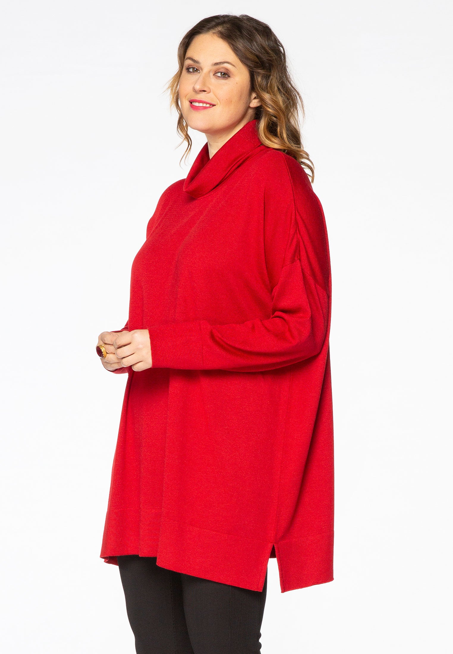 Yoek Pullover wijd met col | Rood | Maat 42/44