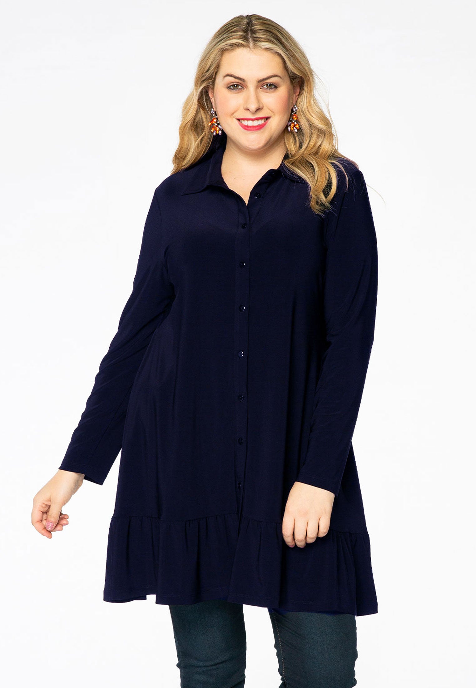 Yoek Blouse met ruches | Blauw | Maat 38/40