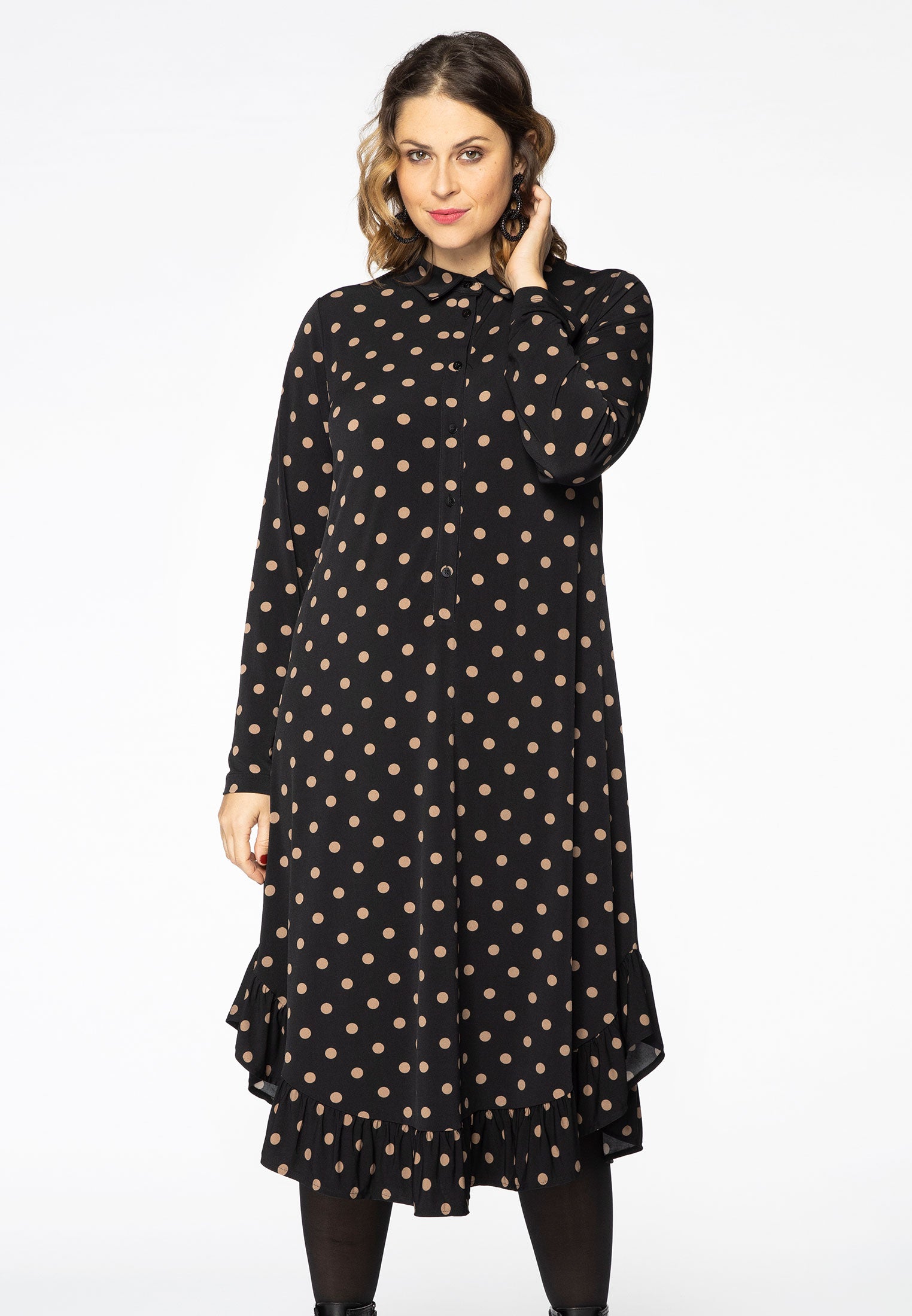 Yoek Jurk met kraag DOTS | Zwart | Maat 58/60