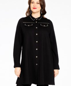 Yoek Blouse mets | Zwart | Maat 50/52