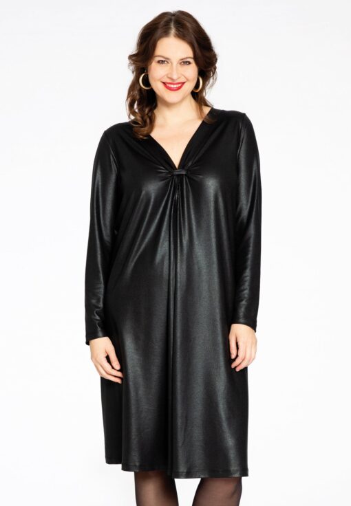 Yoek Jurk pleated SHINE | Zwart | Maat 46/48