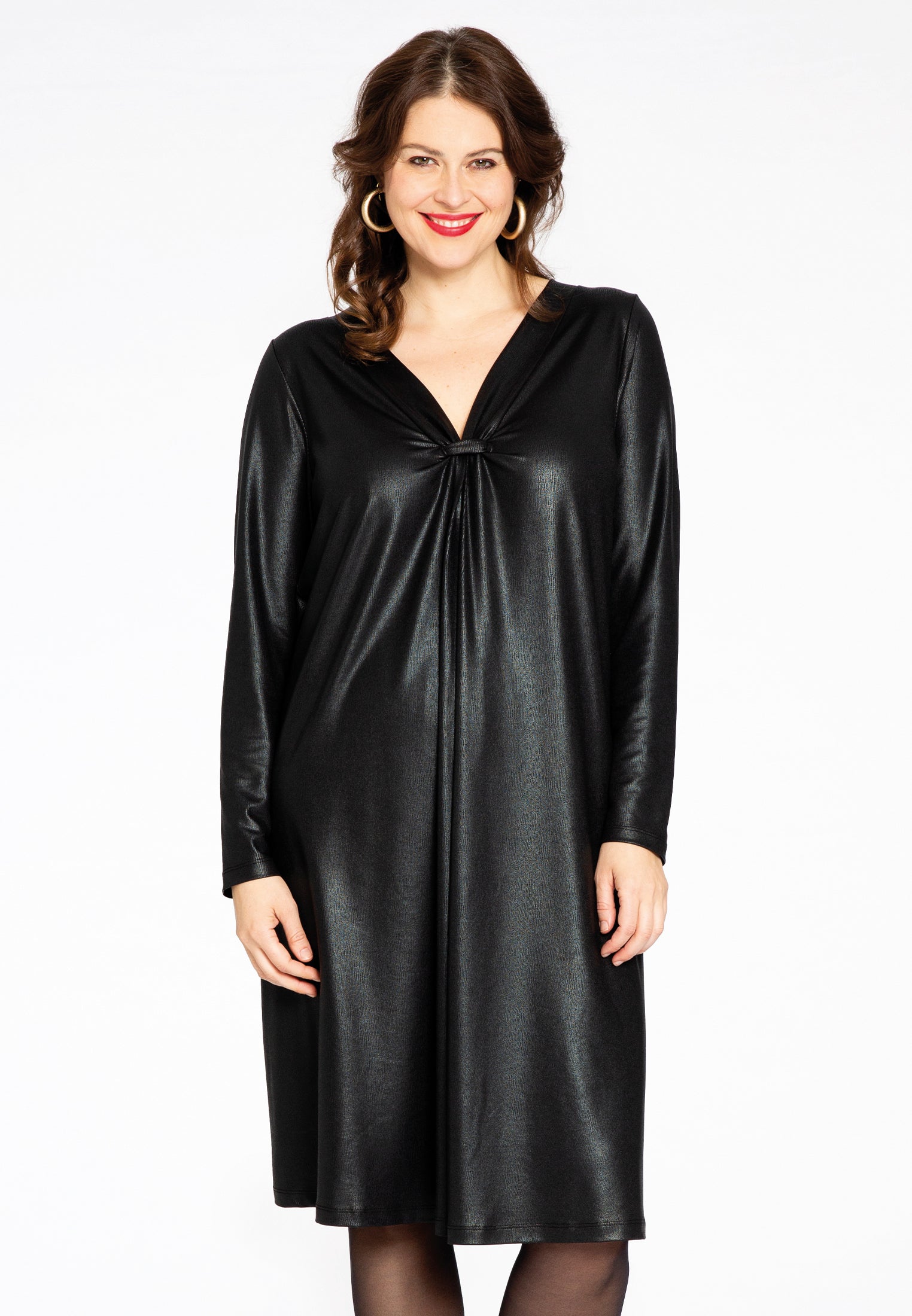 Yoek Jurk pleated SHINE | Zwart | Maat 46/48