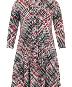 Yoek Jurk met ruches CHECK | Zwart | Maat 54/56
