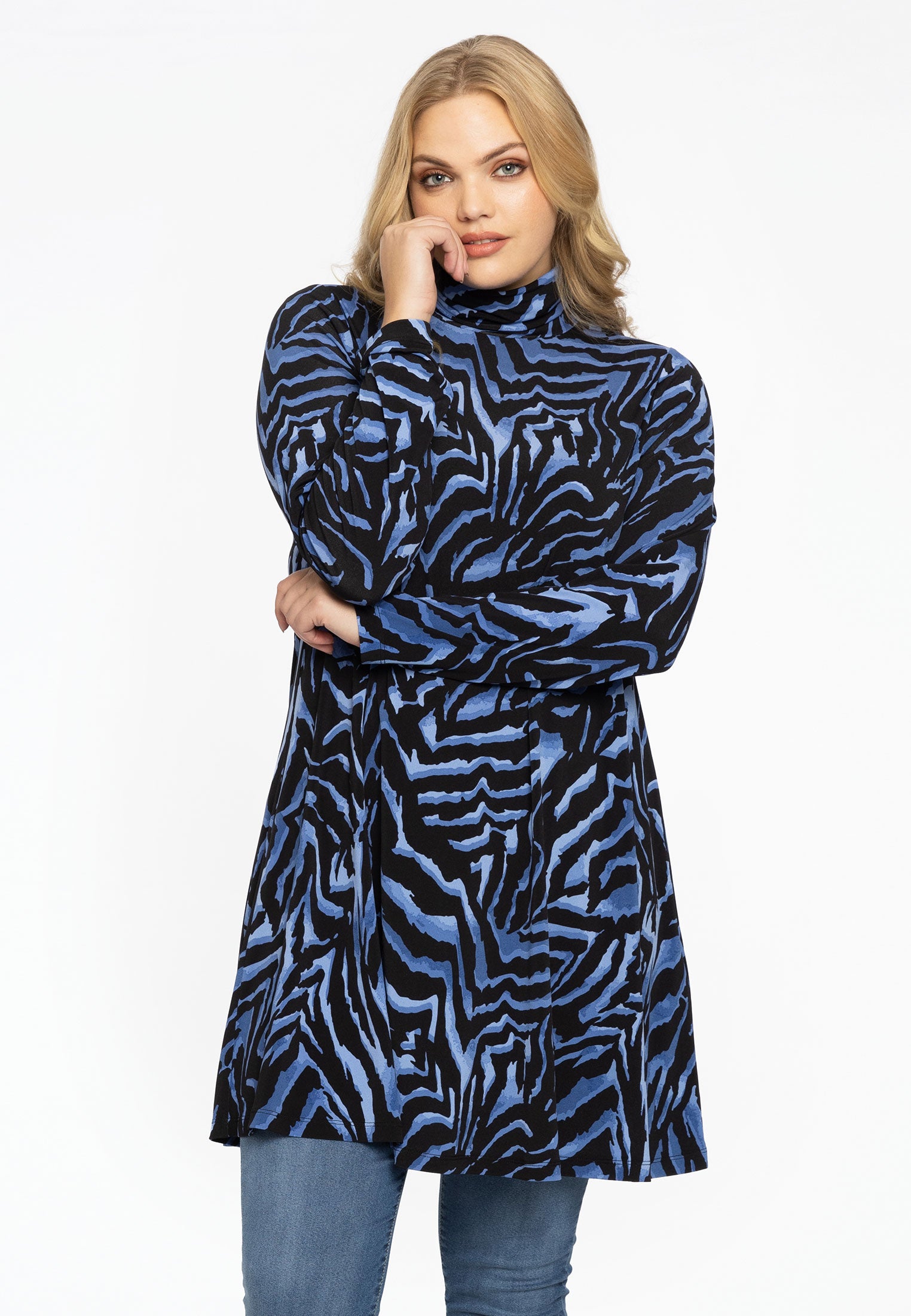 Yoek Tuniek wide bottom turtleneck KAMEO | Blauw | Maat 38/40