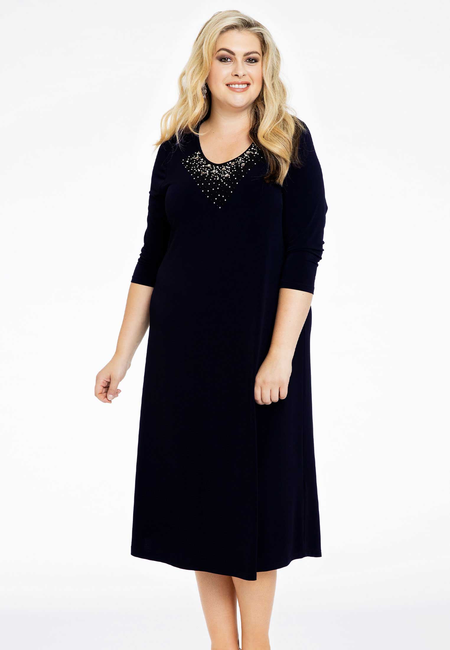 Yoek Jurk A-lijn strass | Blauw | Maat 46/48