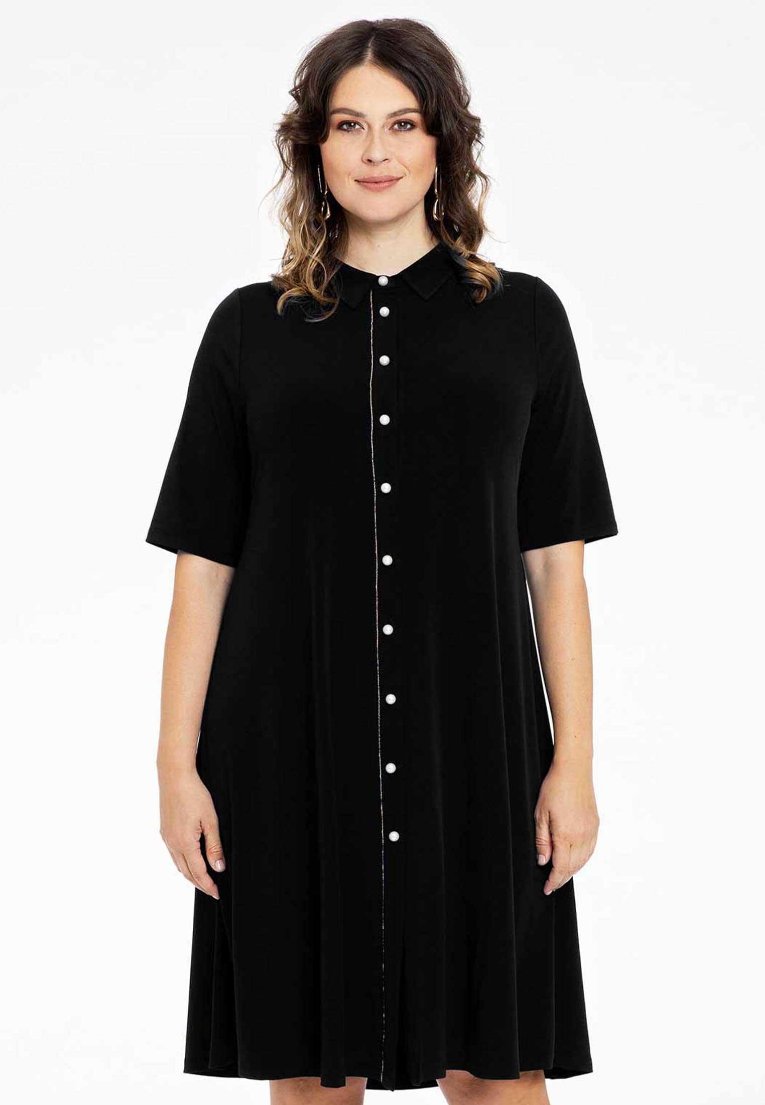 Yoek Blouse-Jurk strass trim | Zwart | Maat 50/52