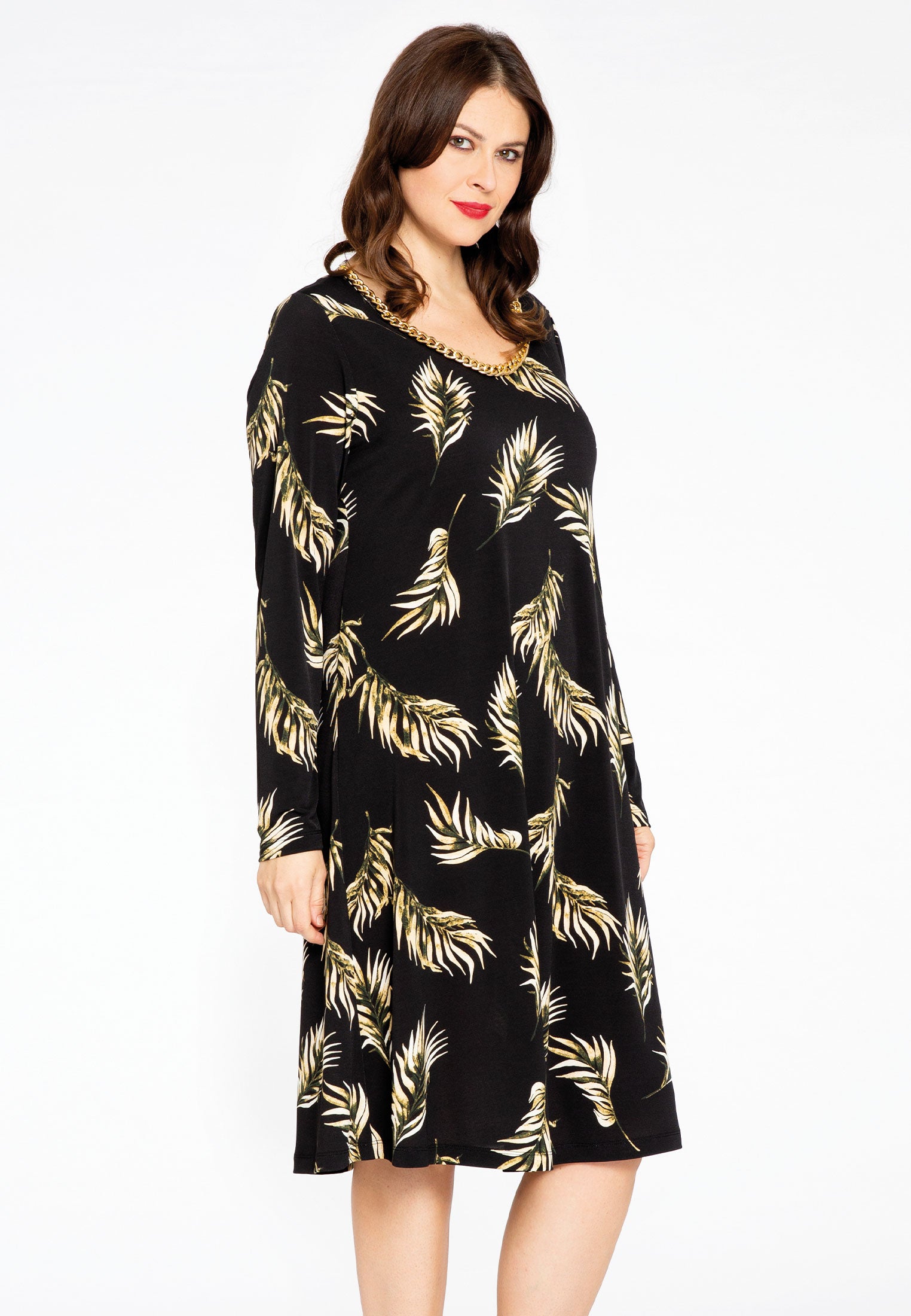 Yoek Jurk A-lijn PALM | Zwart | Maat 46/48