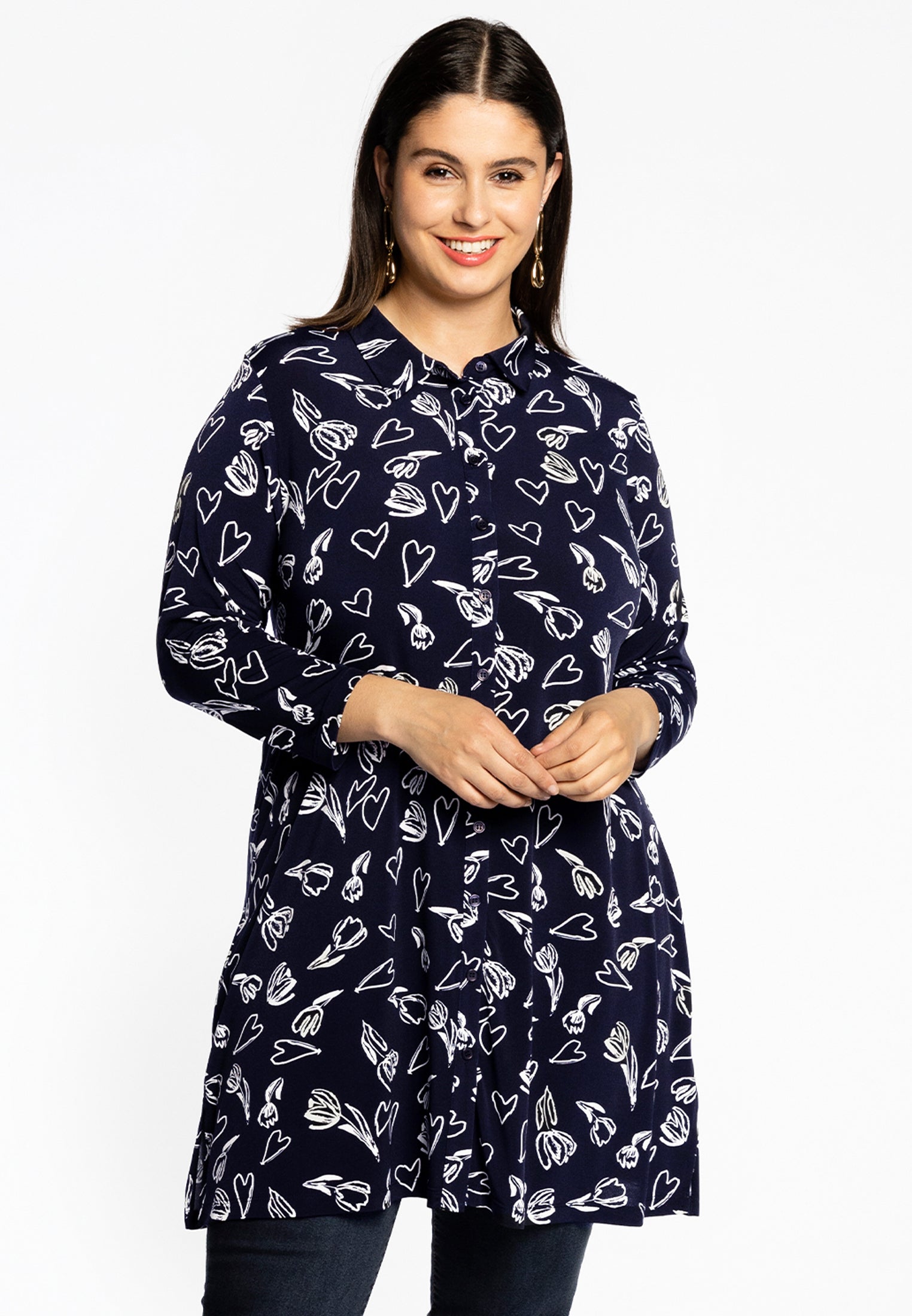 Yoek Blouse TULIP/HEART | Blauw | Maat 46/48