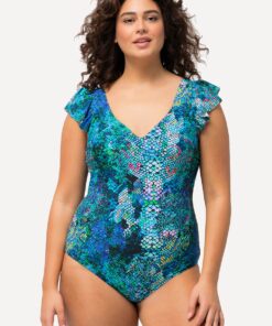 Grote Maten Badpak, Dames, turquoise, Maat: 54, Polyester/Synthetische vezels/Elastaan, Ulla Popken