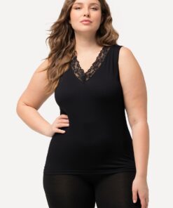 Grote Maten Onderhemd, Dames, zwart, Maat: 62/64, Viscose/Synthetische vezels/Elastaan, Ulla Popken