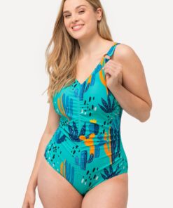 Grote Maten Badpak, Dames, turquoise, Maat: 54, Synthetische vezels/Elastaan, Ulla Popken