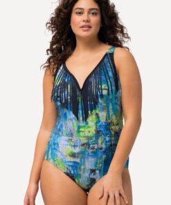 Grote Maten Badpak, Dames, blauw, Maat: 54, Synthetische vezels/Elastaan, Ulla Popken