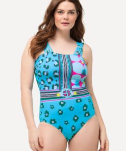 Grote Maten Badpak, Dames, turquoise, Maat: 42, Synthetische vezels/Elastaan, Ulla Popken