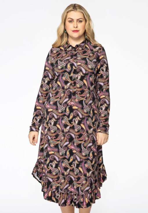 Yoek Jurk met kraag PAISLEY | Zwart | Maat 50/52