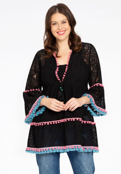 Yoek Tuniek met ruches | Zwart | Maat 38/40