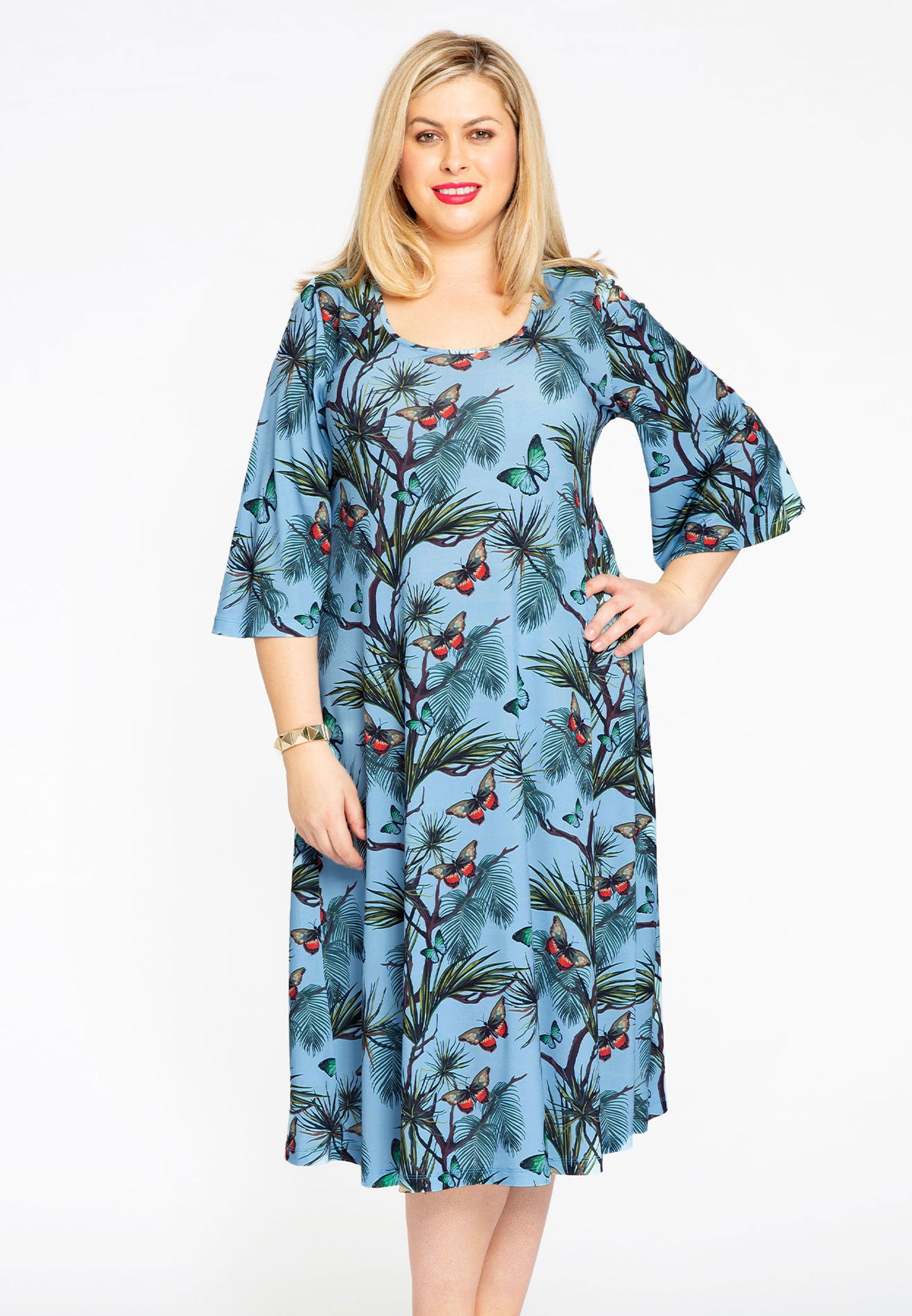 Yoek Jurk met wijde mouwen PAPILLON | Blauw | Maat 50/52