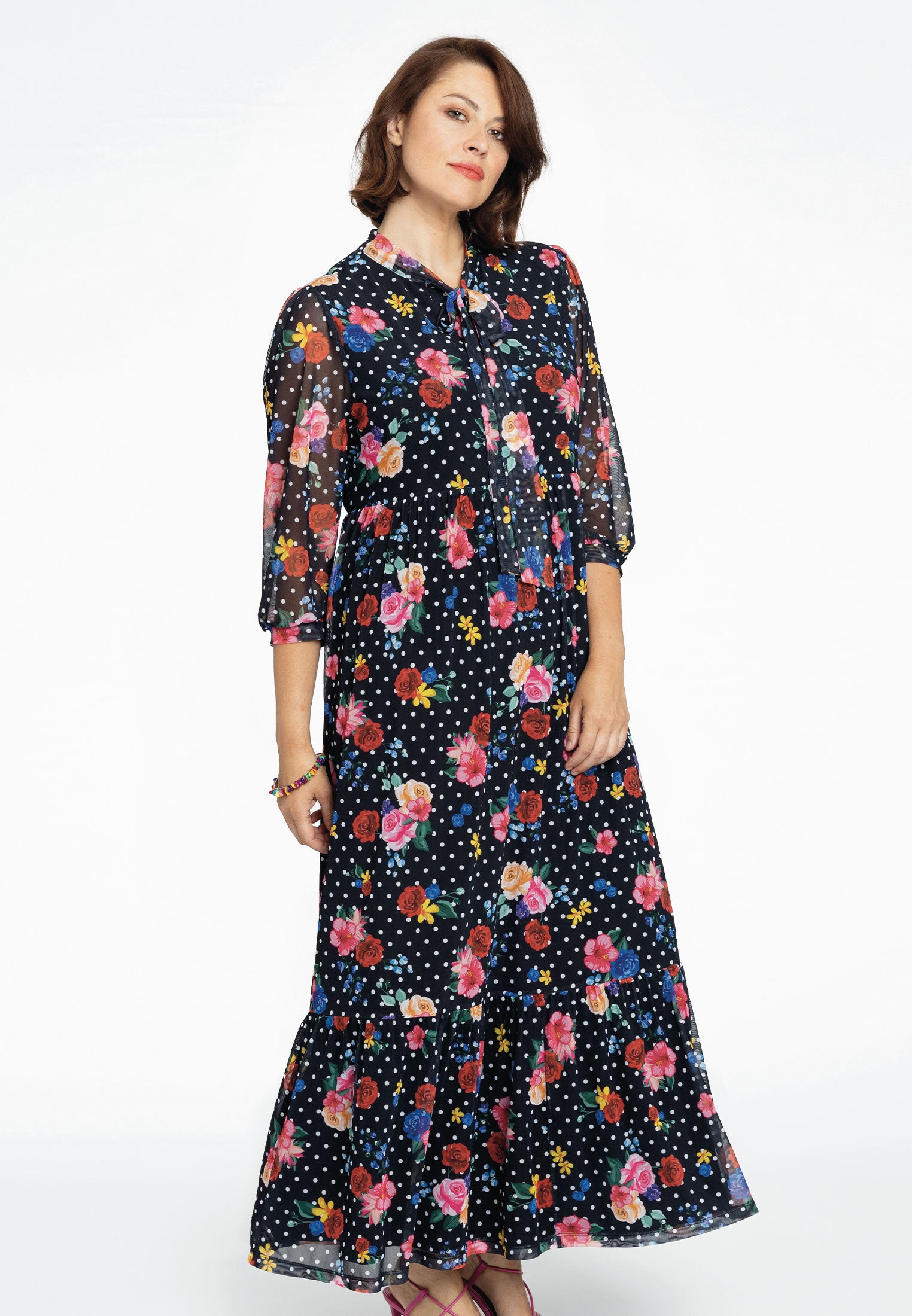 Yoek Jurk met strik FLOWERDOT | Zwart | Maat 38/40