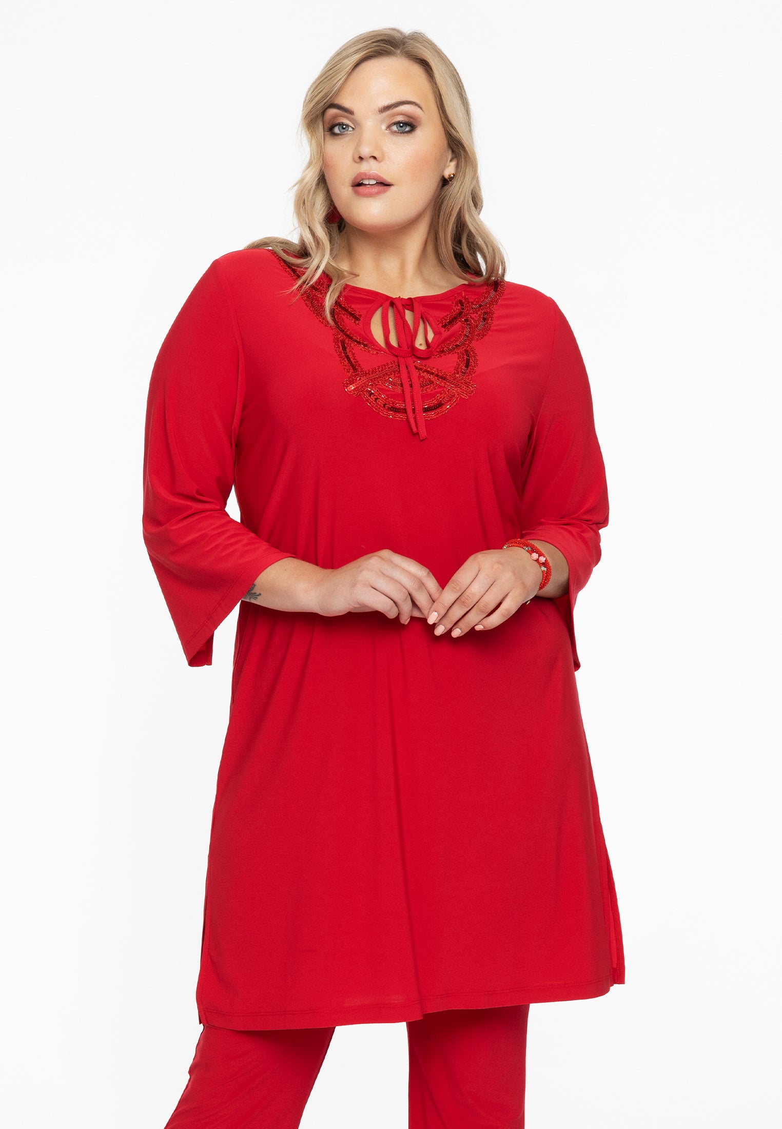Yoek Tuniek met kralen | Rood | Maat 50/52