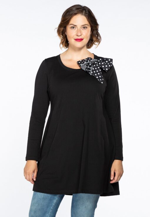 Yoek Tunic wide bottom bow dots | Zwart | Maat 50/52