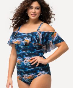 Grote Maten Badpak, Dames, blauw, Maat: 56, Synthetische vezels/Elastaan, Ulla Popken