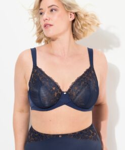 Grote Maten Beugel BH, Dames, blauw, Maat: 85F, Synthetische vezels/Polyester, Ulla Popken