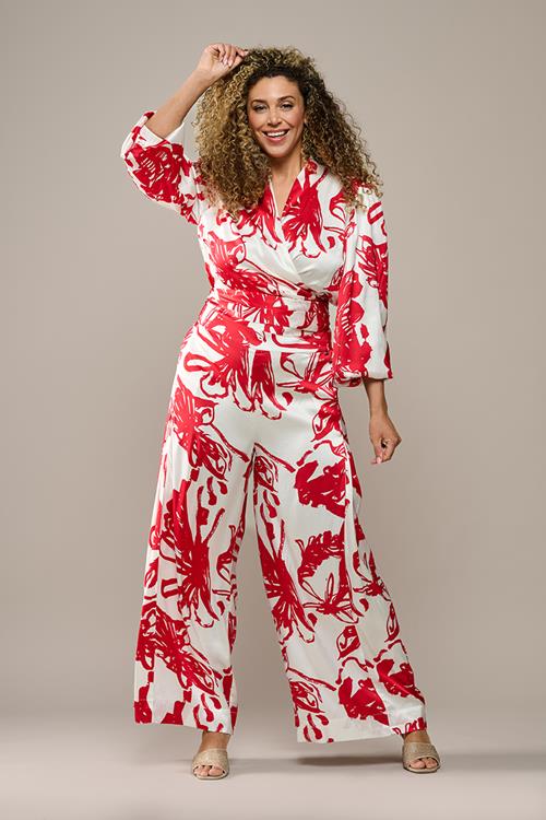 Cassandra Print Broek Rood / Wit Maxi