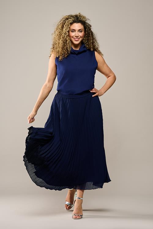 Lara Plisse Rok Navy Maxi