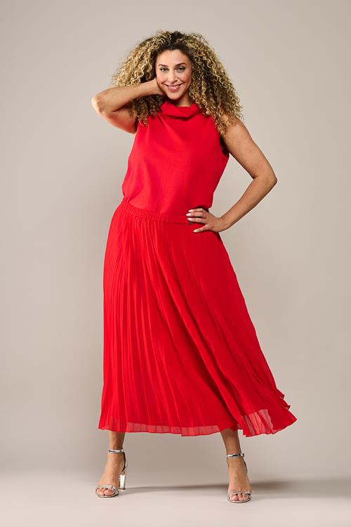 Lara Plisse Rok Rood Maxi