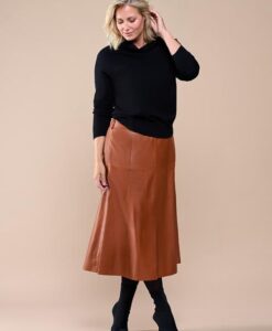 Delilah Leren Rok Cognac Maxi