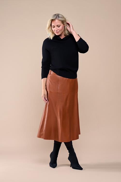 Delilah Leren Rok Cognac Maxi