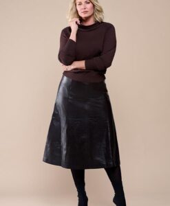 Delilah Leren Rok Donkerbruin Maxi