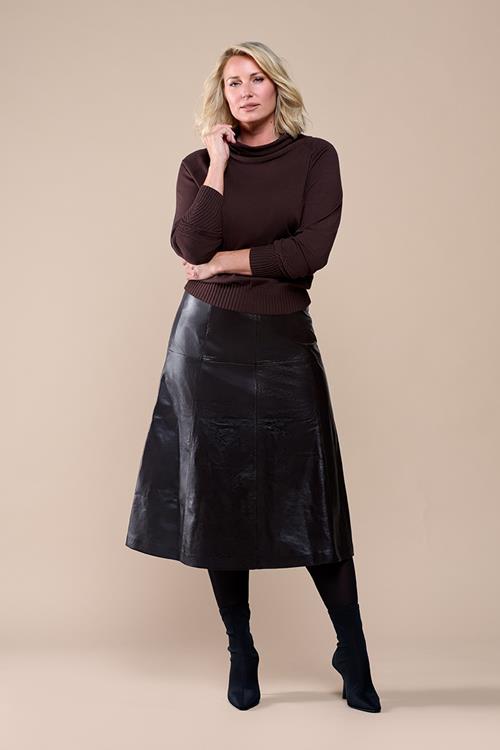 Delilah Leren Rok Donkerbruin Maxi