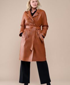 Lyana Leren Jas Cognac Maxi