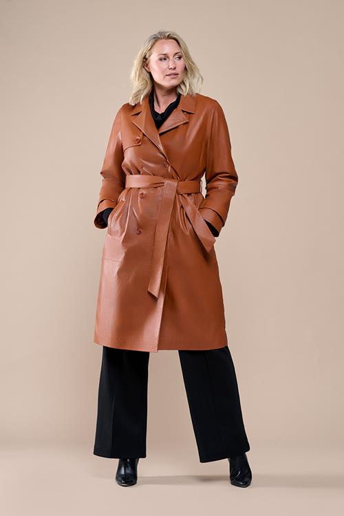 Lyana Leren Jas Cognac Maxi