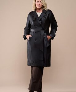 Lyana Leren Jas Donkerbruin Maxi