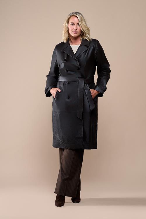 Lyana Leren Jas Donkerbruin Maxi
