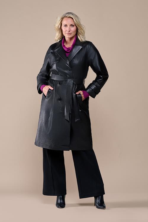 Lyana Leren Jas Zwart Maxi